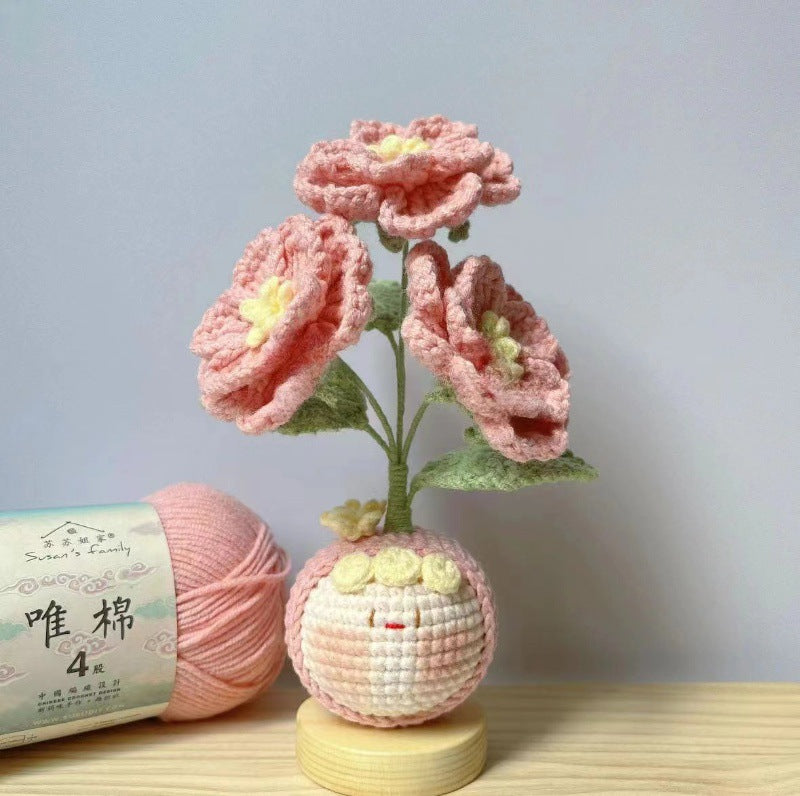 Giftwowo Knitted Flower Bouquet Pom-Pom Ornament, Handmade Yarn Crochet Doll, Cute and Unique Gift
