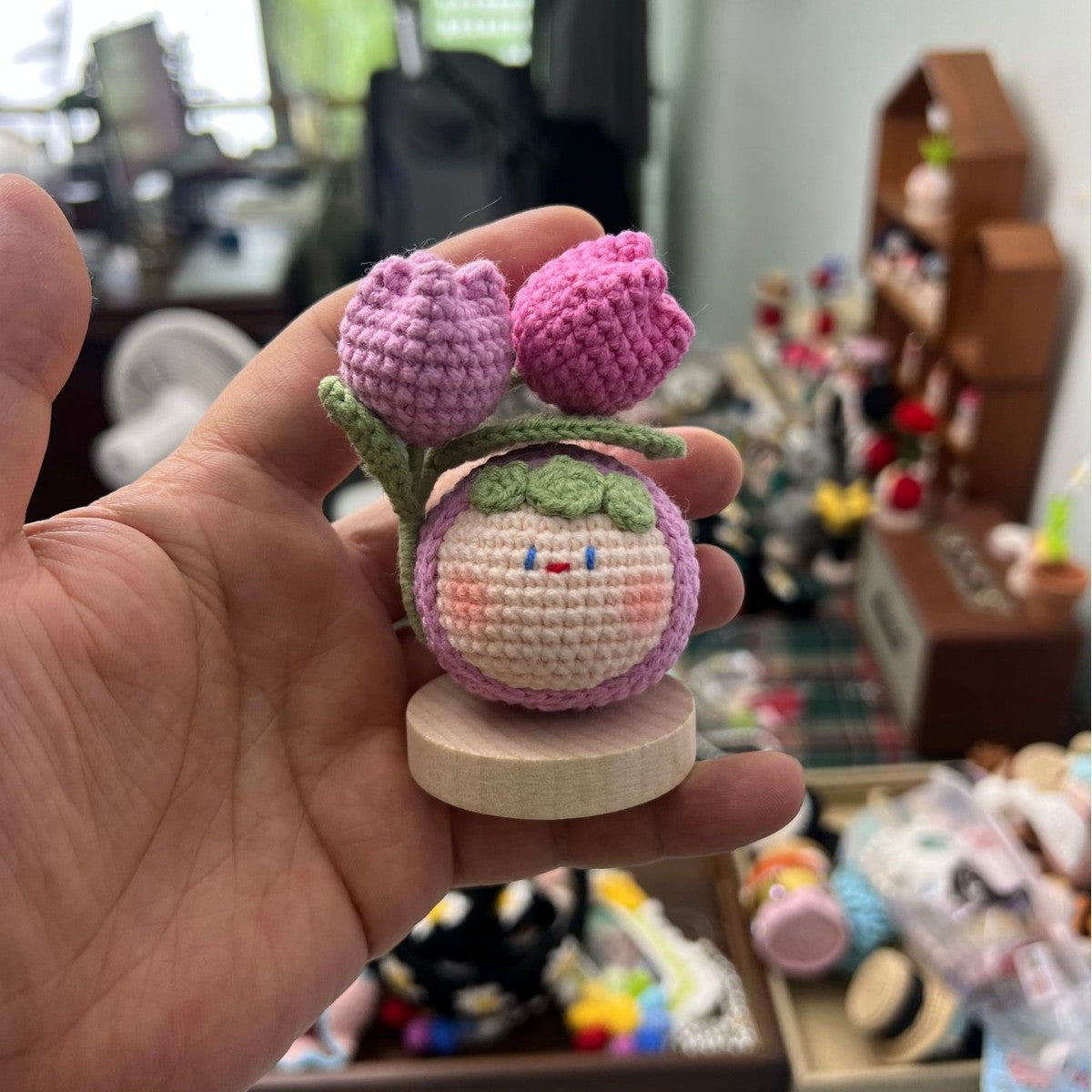 Giftwowo Handmade Yarn Flower Bouquet Dumpling Decoration – Finished DIY Crochet Gift for Teachers, Holiday Gift Idea