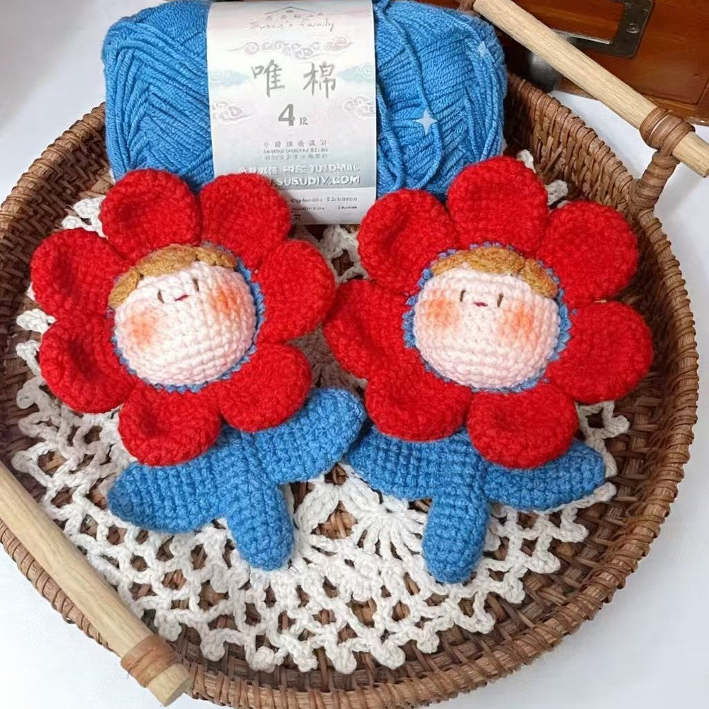 Giftwowo Handmade Rainbow Yarn Flower Dumpling Keychain – DIY Knitting Kit, Colorful Dopamine Style Wool Ball Bag Charm Gift