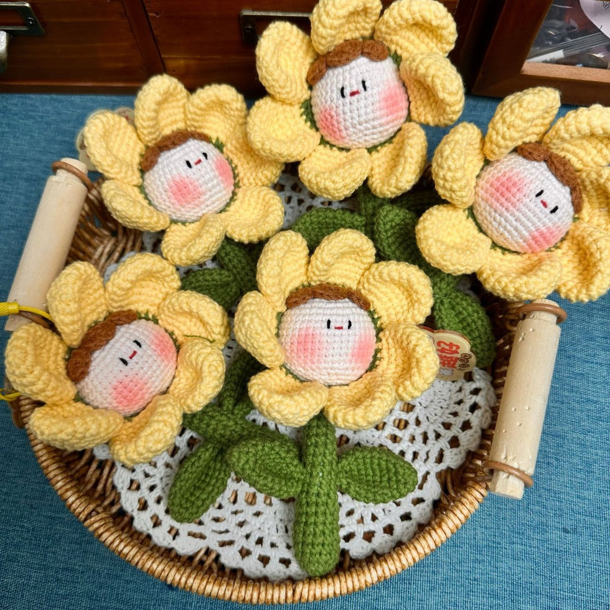 Giftwowo Handmade Rainbow Yarn Flower Dumpling Keychain – DIY Knitting Kit, Colorful Dopamine Style Wool Ball Bag Charm Gift