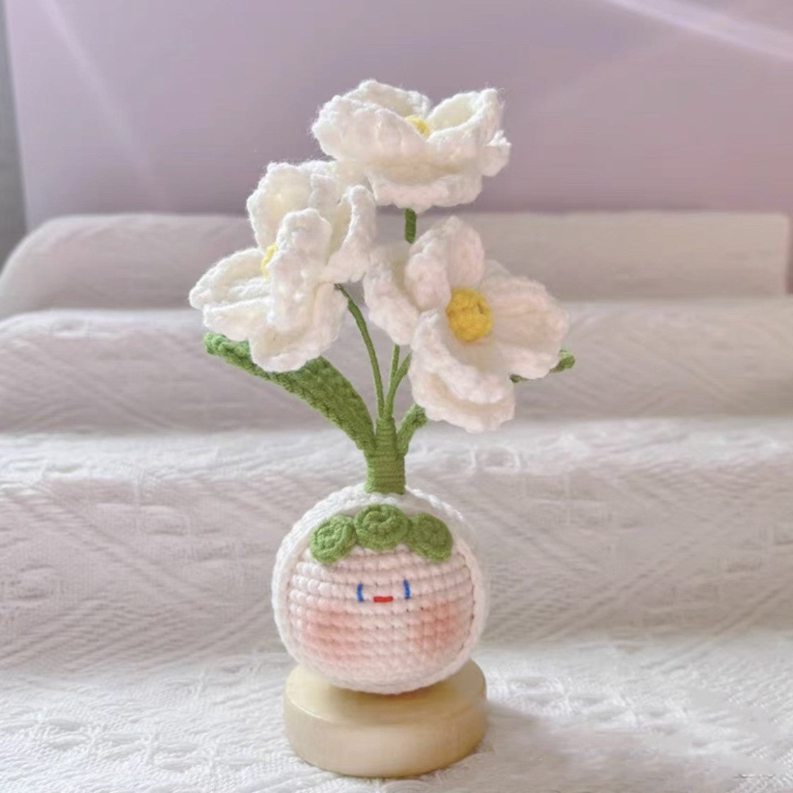 Giftwowo Knitted Flower Bouquet Pom-Pom Ornament, Handmade Yarn Crochet Doll, Cute and Unique Gift