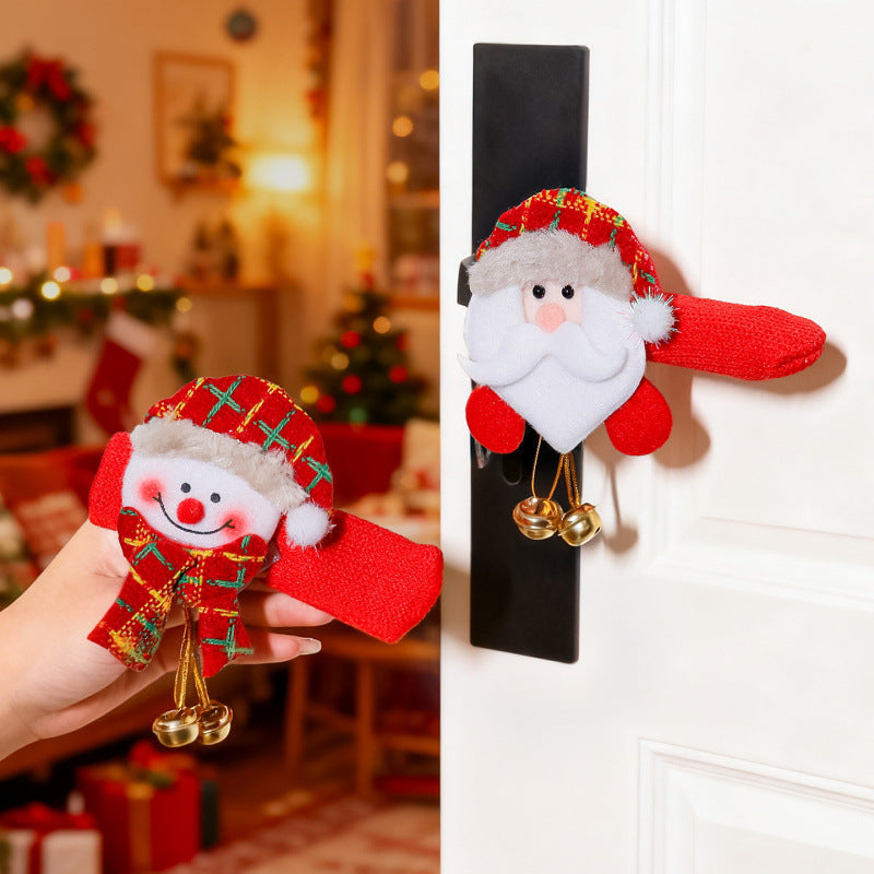 Giftwowo 1PC Christmas Decor – Cartoon Santa with Bells Door Handle Cover, Anti-collision & Anti-static Protector for Room Handles