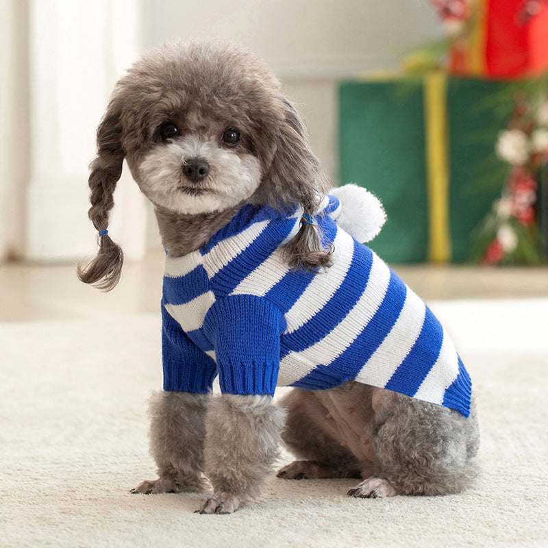 Giftwowo Pet Sweater for Spring Autumn and Winter, Christmas Striped Hooded Knitted Sweater for Small and Medium Dogs
