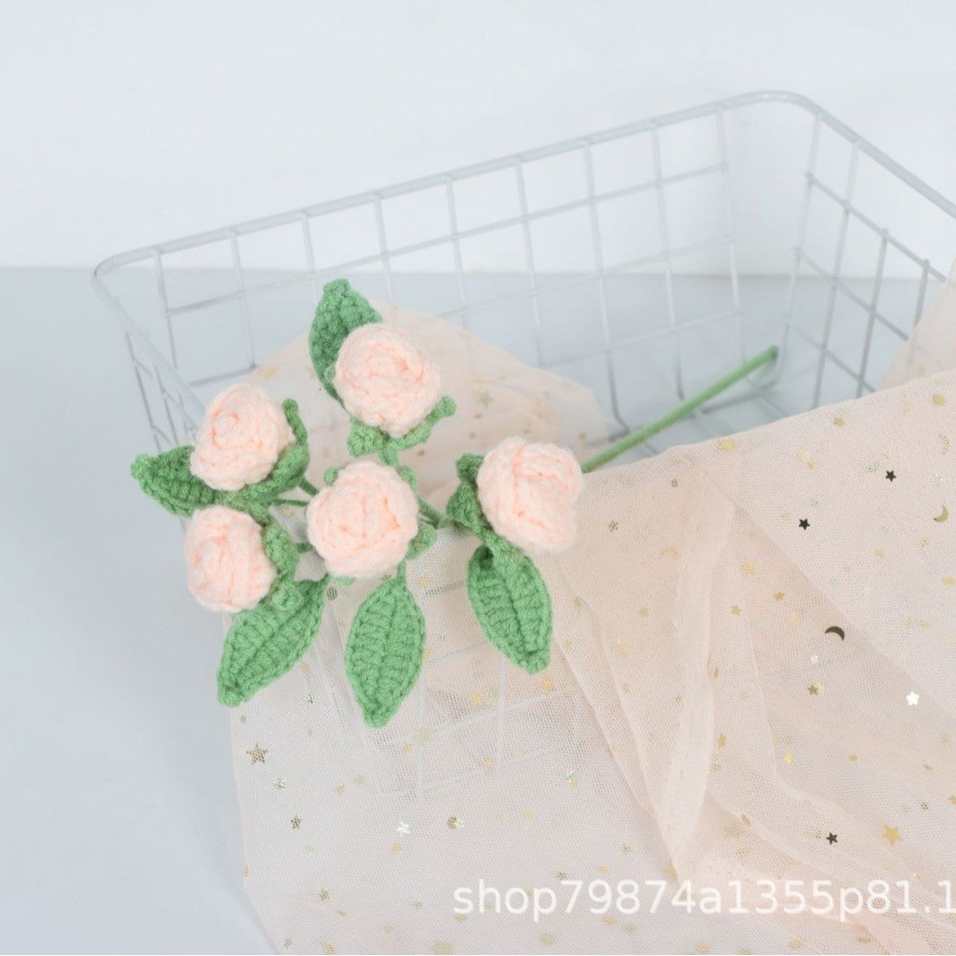 Giftwowo Handmade Multi-Head Bubble Rose Yarn Flower Bouquet - Crochet Faux Roses for Valentine's Day & Qixi Festival Gifts, Handmade Yarn Flowers