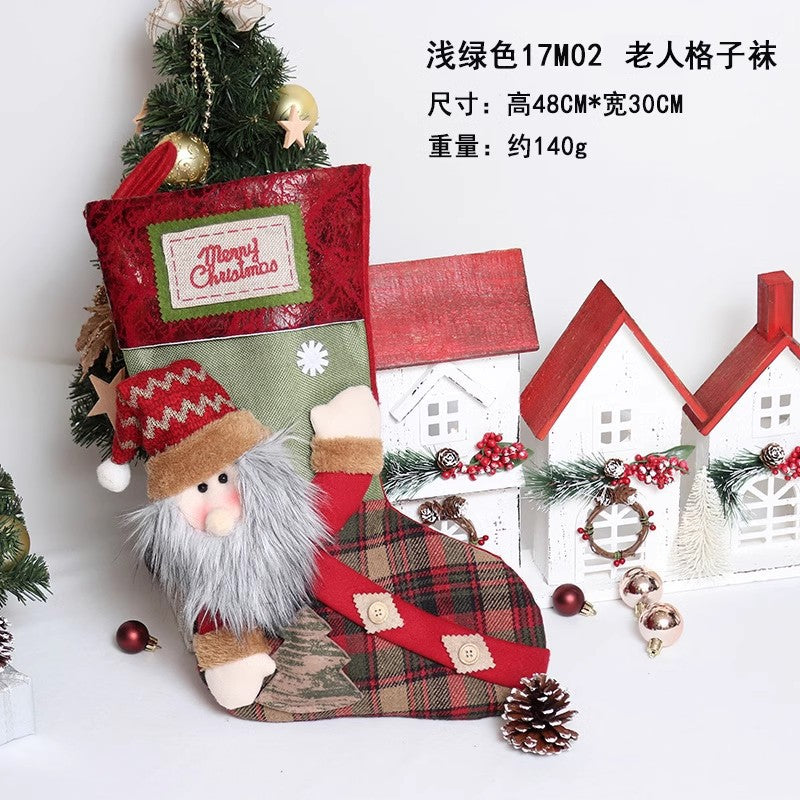 1PC Christmax Stocking Large Plush Socks Gift Socks Candy Socks Christmas Eve Bag Xmas Decorations