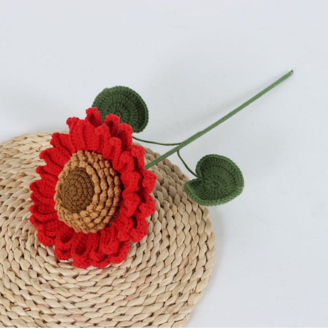 Giftwowo Handmade Single-Layer Sunflower Bouquet - Light Green Yarn Sunflower, Perfect Gift for Any Occasion