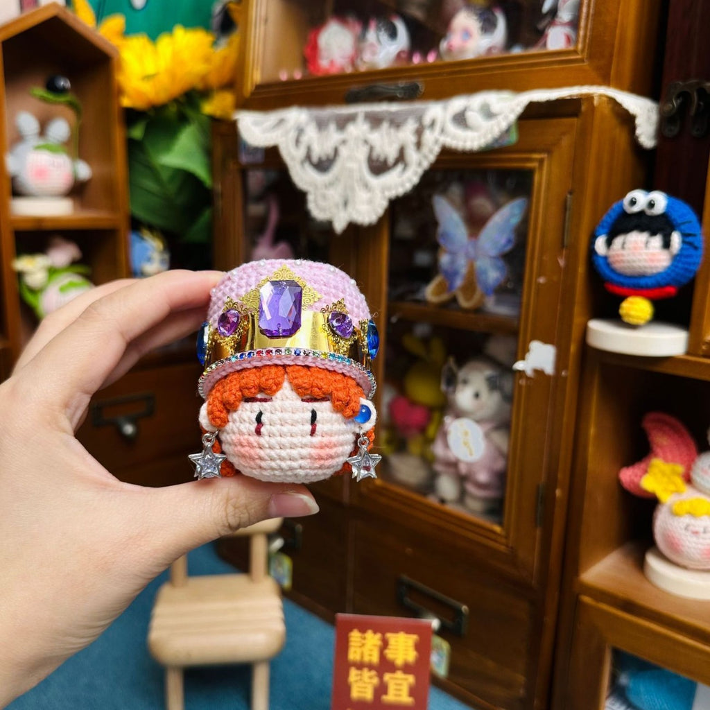 Giftwowo 1pc Handmade Crochet Yarn Doll, Ram's Horn Dragon Pom-Pom, Celebrity Idol Merchandise Keychain Accessory, Trendy Collectible