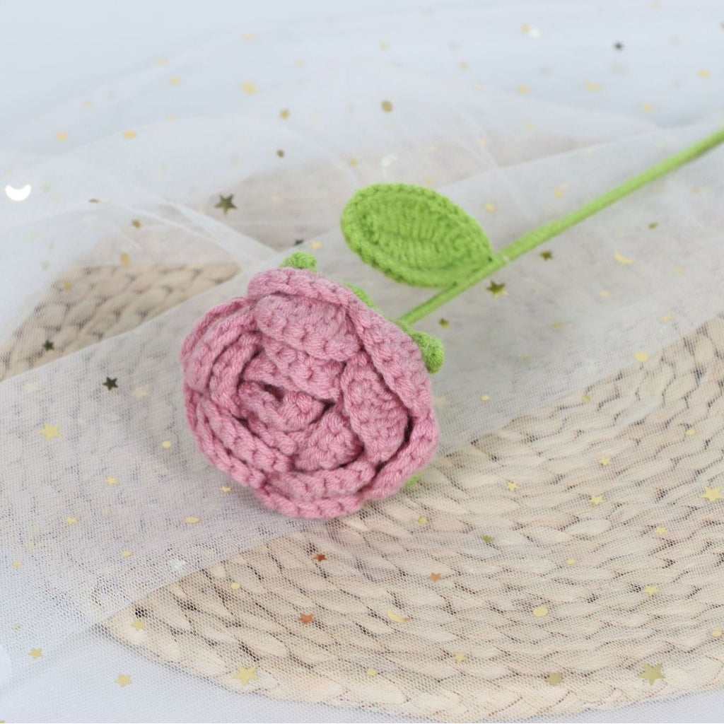 Giftwowo 1PC Finished Knitting Crochet, Rose Flowers Wedding Bridal Artificial Flowers Valentine's Day Gift Birthday Party Home Table Decor