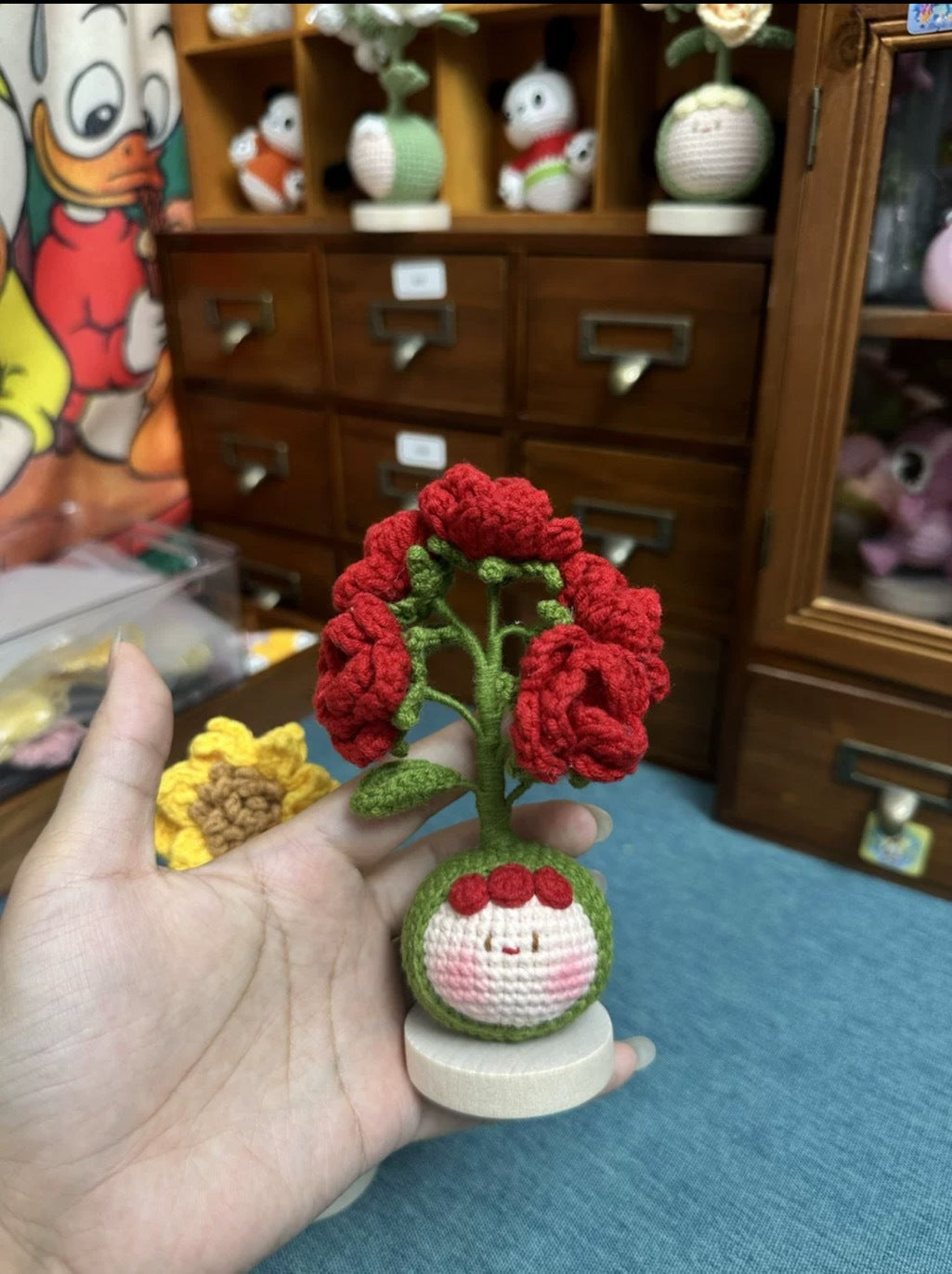 Giftwowo Finished Knitted Crochet Flower Pom-Pom Ornament, Handmade Unique Gift for Valentine's Day and Teacher's Day