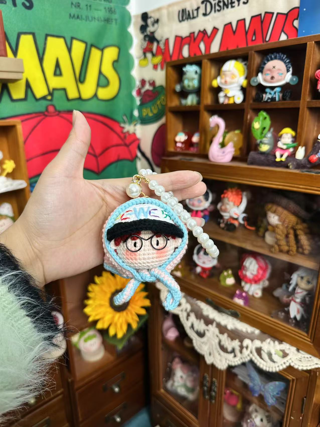 Giftwowo 1PC Handmade Crochet Yarn Doll Keychain, Figurine, Headband, Car Charm, Hair Accessory