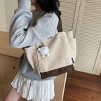 Giftwowo 1PC College Student Shoulder Bag Large-capacity Canvas Commuting Underarm Tote Bag Convenient Practical Shopping Handbag