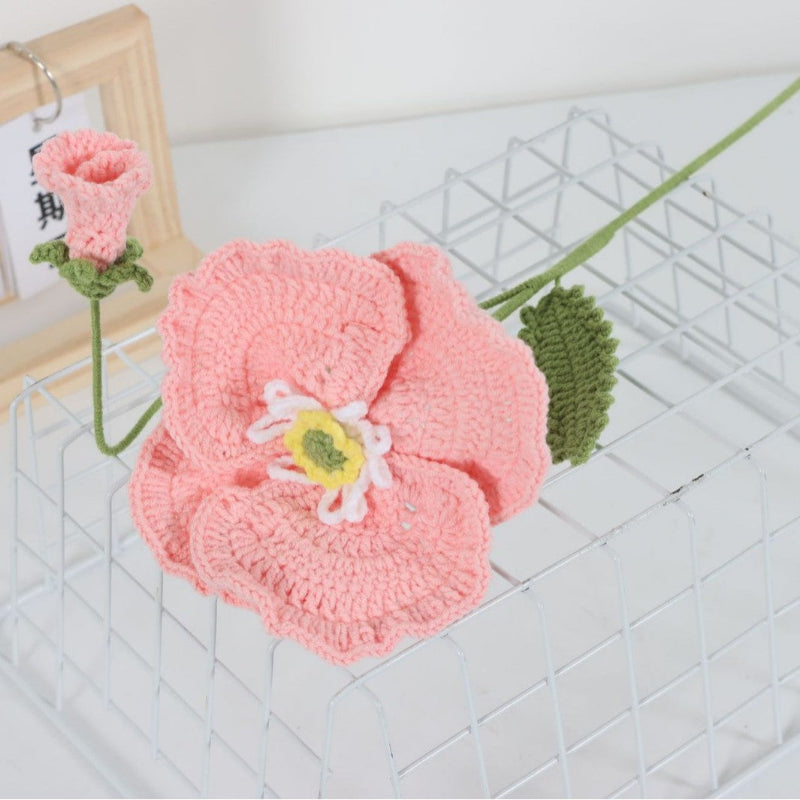 Giftwowo 1PC Handcrafted Yarn Flower Bouquet – Crochet Faux Flower Arrangement with Skirt Edging, Ready-to-Display Yarn Flowers