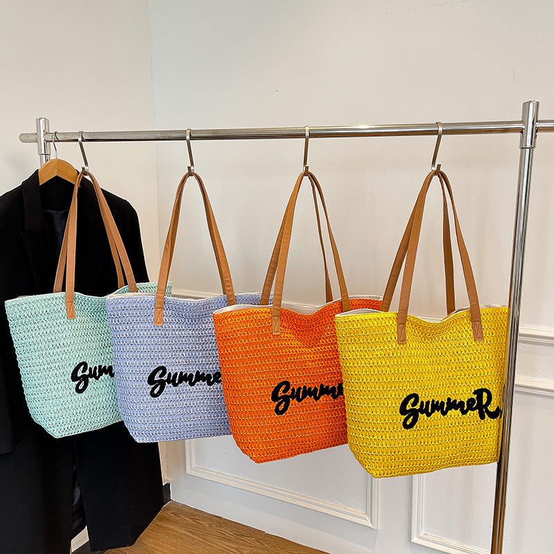 Giftwowo 1PC Minimalist Casual Summer Women's Bag – Large Capacity Woven Tote, Trendy & Versatile Beach Shoulder Bag