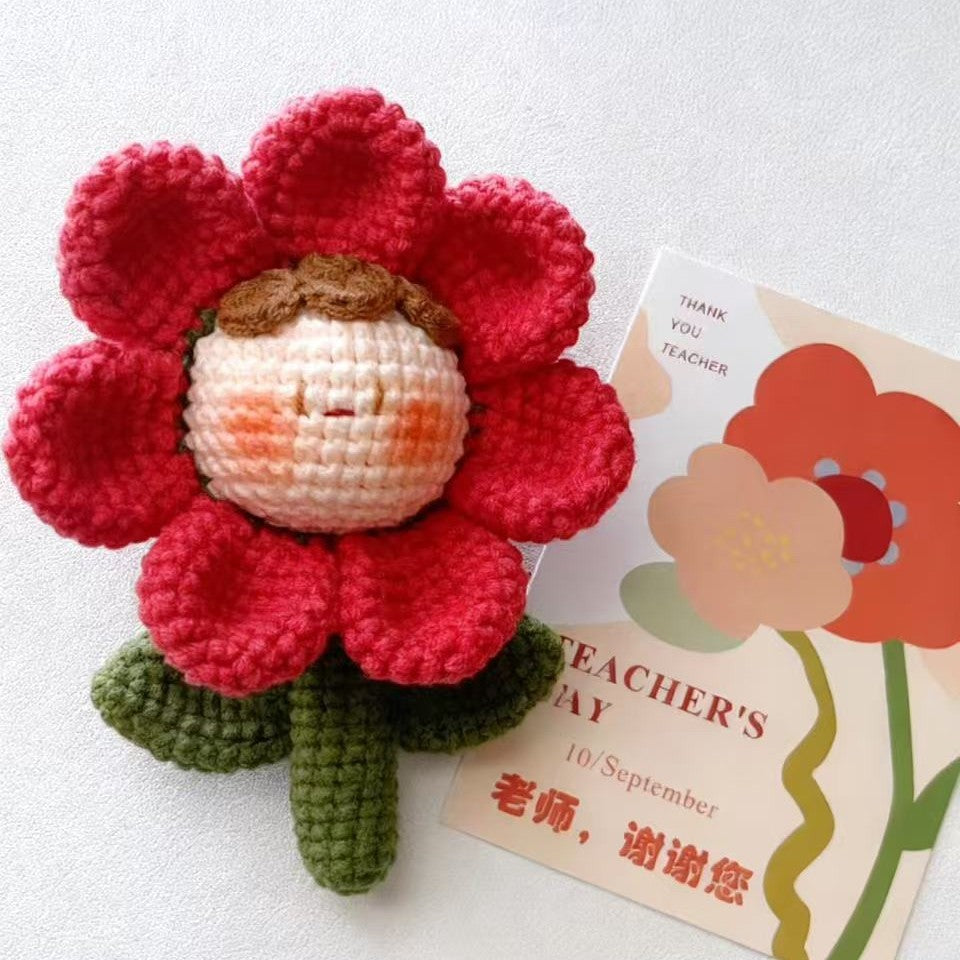 Giftwowo Handmade Rainbow Yarn Flower Dumpling Keychain – DIY Knitting Kit, Colorful Dopamine Style Wool Ball Bag Charm Gift