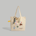 Giftwowo 1PC GIFTWOWO Embroidered Cartoon Canvas Bag, Cute and Large Capacity Tote, College Style Artsy & Versatile, Ideal for Students and School Use