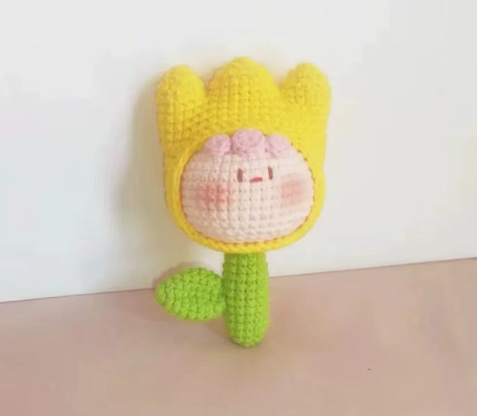 Giftwowo Finished Knitted Crochet Flower Pom-Pom Ornament, Handmade Unique Gift for Valentine's Day and Teacher's Day