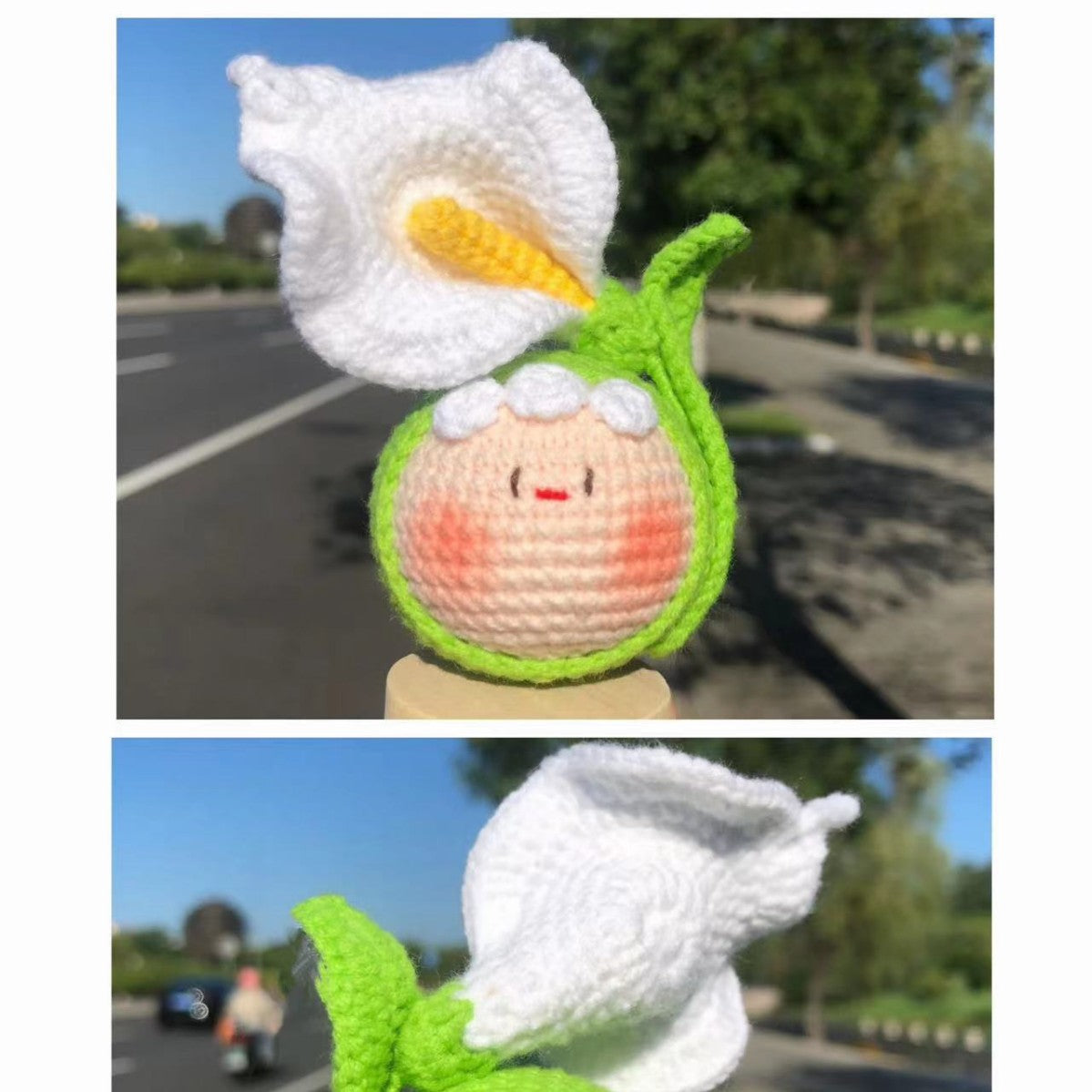 Giftwowo Knitted Flower Bouquet Pom-Pom Ornament, Handmade Yarn Crochet Doll, Cute and Unique Gift