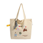 Giftwowo 1PC GIFTWOWO Embroidered Cartoon Canvas Bag, Cute and Large Capacity Tote, College Style Artsy & Versatile, Ideal for Students and School Use