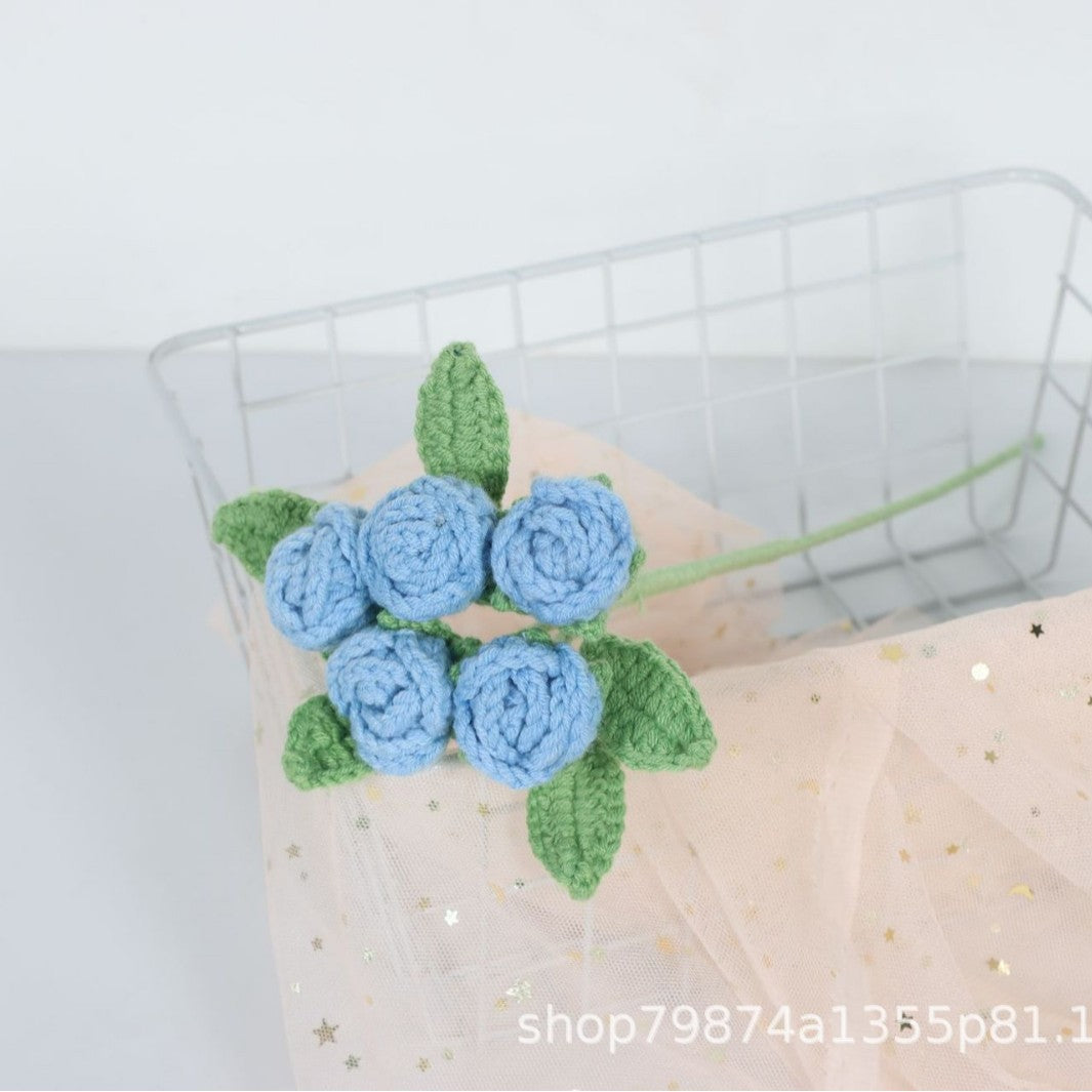 Giftwowo Handmade Multi-Head Bubble Rose Yarn Flower Bouquet - Crochet Faux Roses for Valentine's Day & Qixi Festival Gifts, Handmade Yarn Flowers