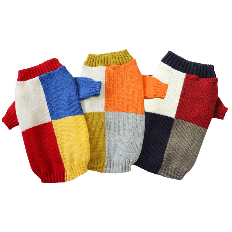 Giftwowo Pet Dog Clothes Autumn and Winter New, Knitted Yarn Color Block Sweater, Casual and Warm Pullover for Cute Pets