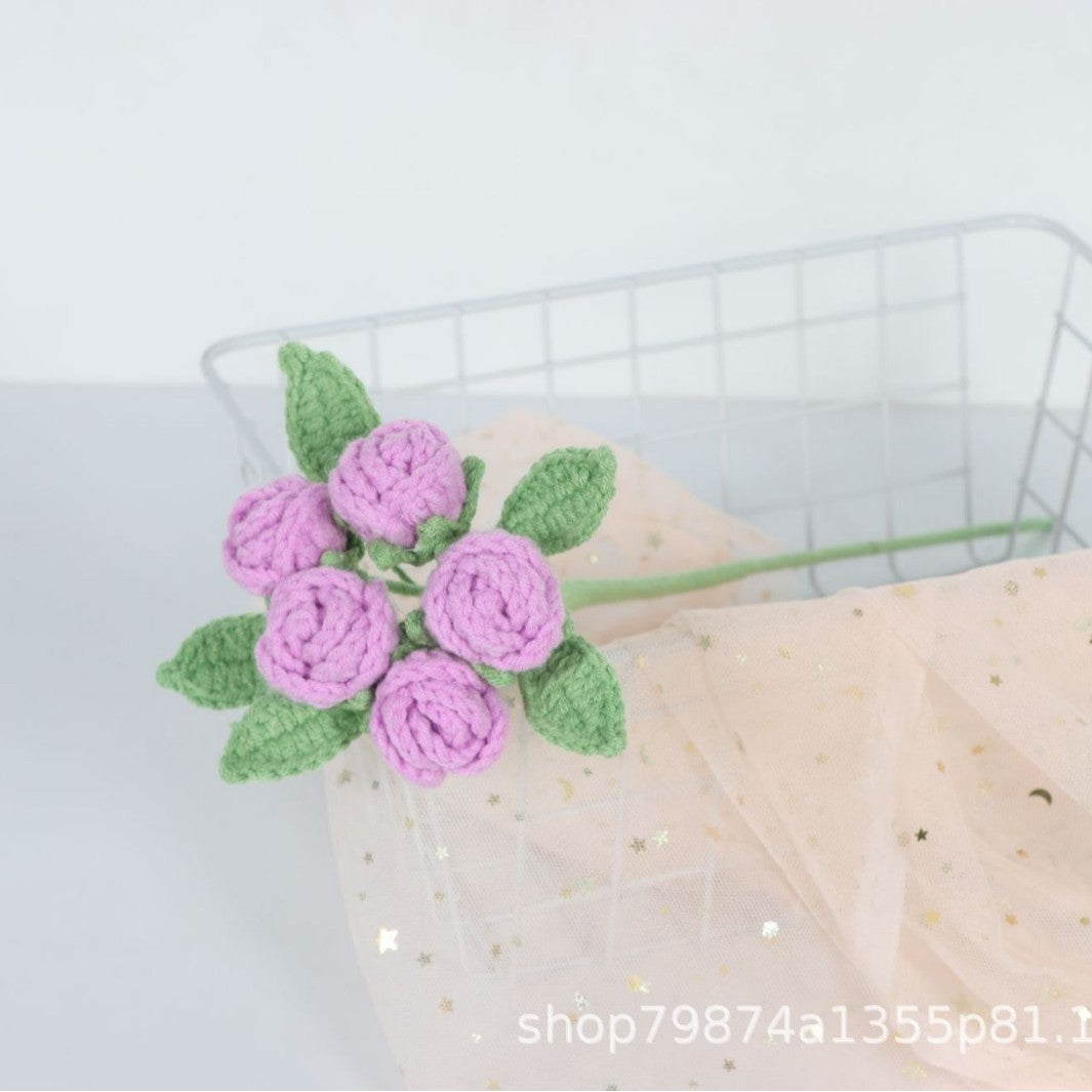 Giftwowo Handmade Multi-Head Bubble Rose Yarn Flower Bouquet - Crochet Faux Roses for Valentine's Day & Qixi Festival Gifts, Handmade Yarn Flowers