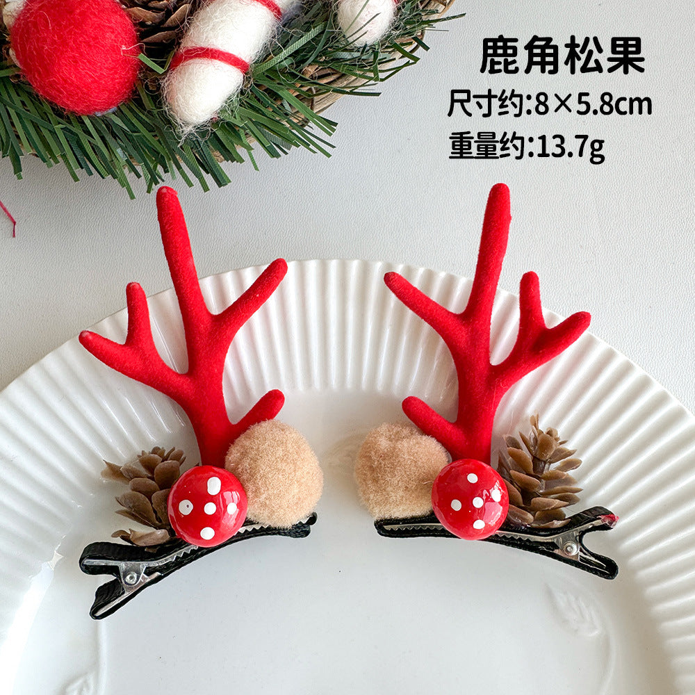 Giftwowo 1PC Cute Christmas Reindeer Antler Hair Clip – Cartoon Faux Deer Antlers for Kids, Magical and Sweet Christmas Headpiece