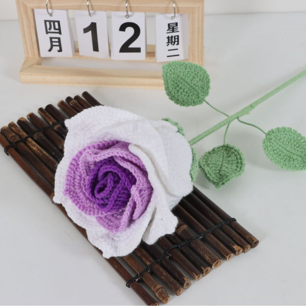Giftwowo Handmade Yarn Rose Flower – Realistic Crochet Yarn Flowers, Perfect Valentine's Day Gift, Thai Rose Style for Lovers, DIY Knitted Floral Decoration