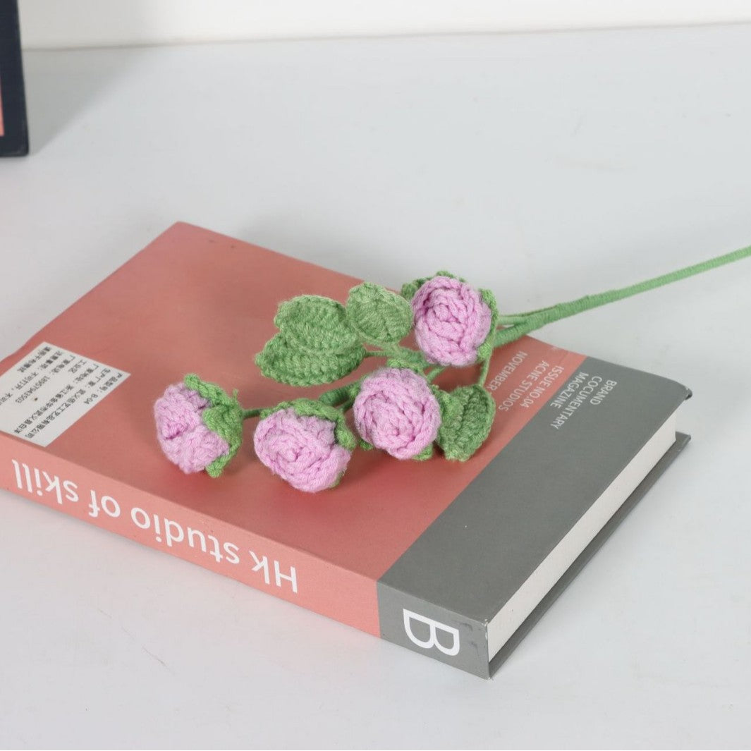 Giftwowo Handmade Multi-Head Bubble Rose Yarn Flower Bouquet - Crochet Faux Roses for Valentine's Day & Qixi Festival Gifts, Handmade Yarn Flowers