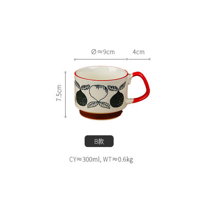 Giftwowo 1PC Retro INS Ceramic Drip Coffee Mug – Stackable Printed Creative Couples Mug, Breakfast & Milk Cup