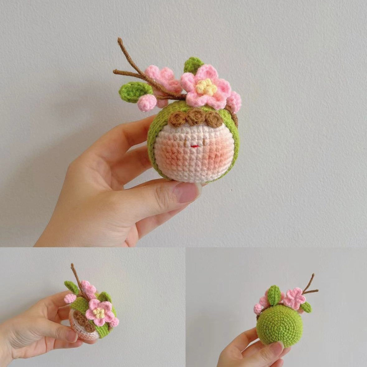Giftwowo Knitted Flower Bouquet Pom-Pom Ornament, Handmade Yarn Crochet Doll, Cute and Unique Gift