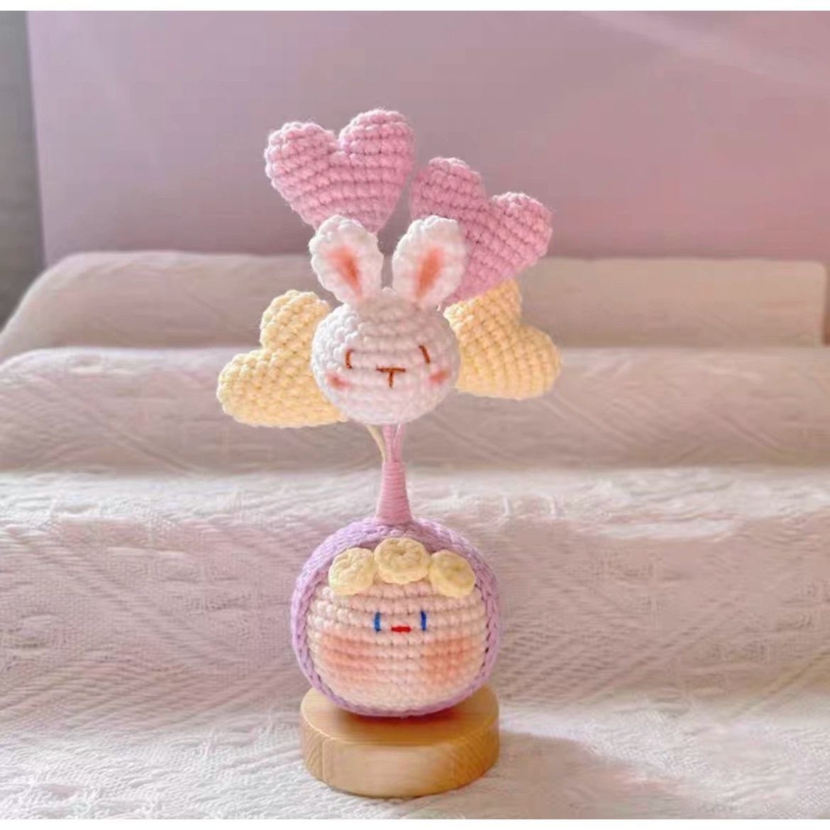 Giftwowo Finished Knitted Crochet Flower Pom-Pom Ornament, Handmade Unique Gift for Valentine's Day and Teacher's Day