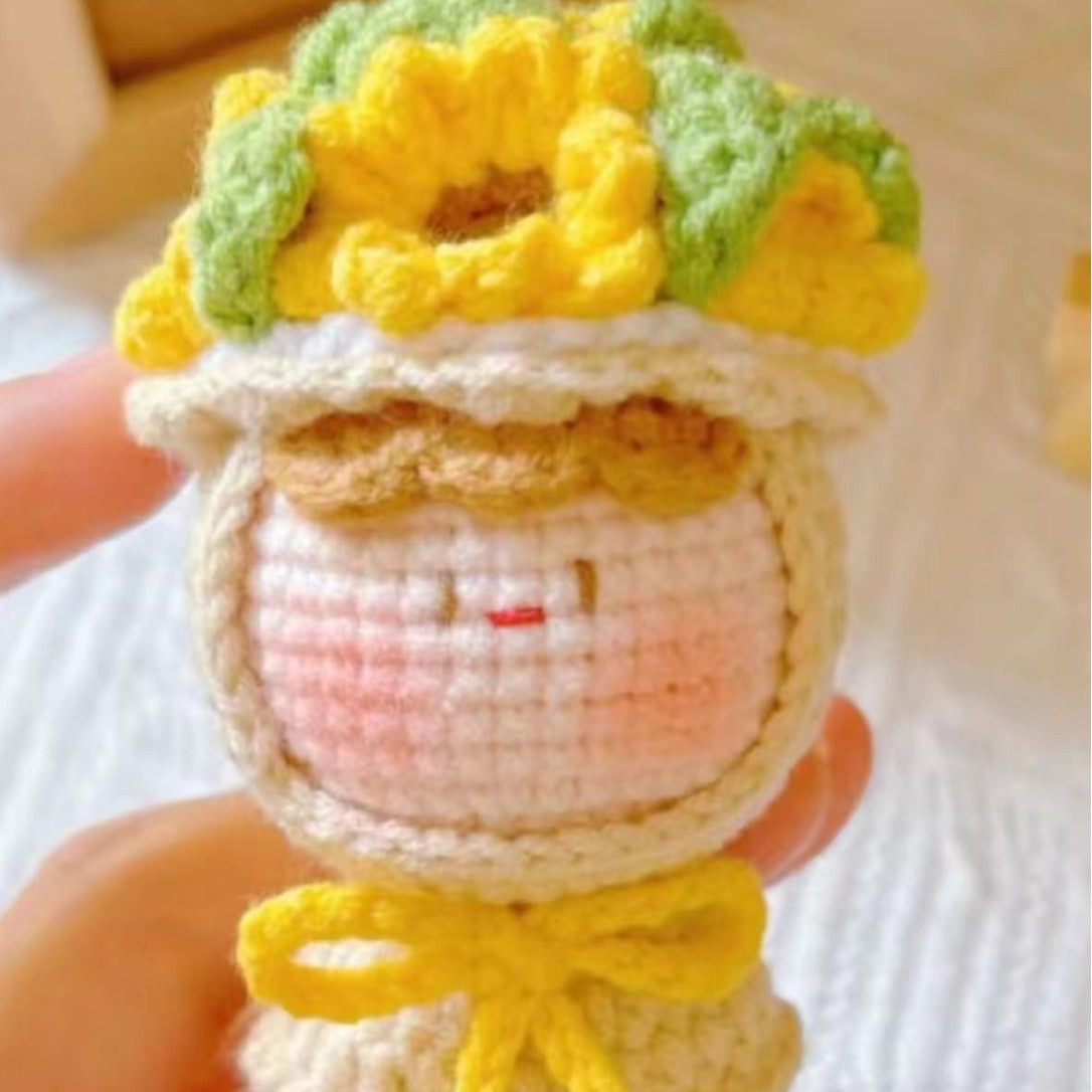 Giftwowo Knitted Flower Bouquet Pom-Pom Ornament, Handmade Yarn Crochet Doll, Cute and Unique Gift