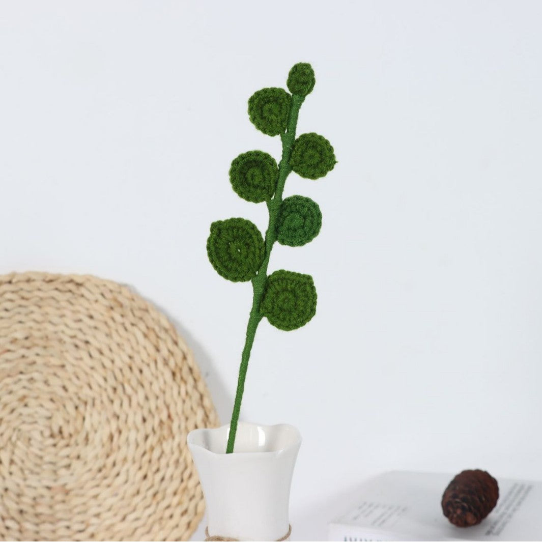 Giftwowo 1PC Eucalyptus Leaves – Handcrafted Yarn Floral Arrangement, Perfect for Living Room & Office Décor, Year-Round Woven Yarn Leaves
