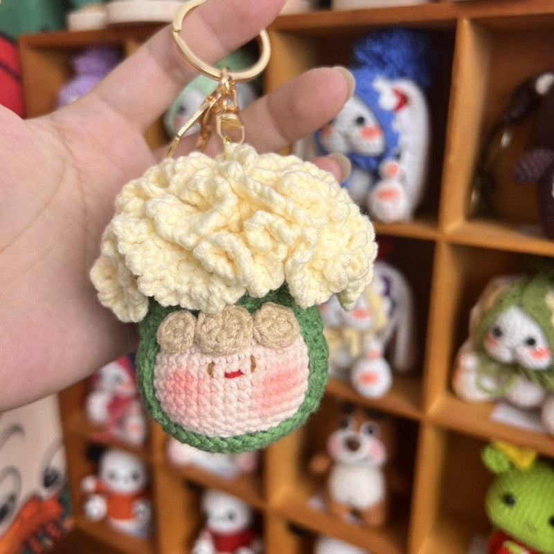 Giftwowo Knitted Flower Bouquet Pom-Pom Ornament, Handmade Yarn Crochet Doll, Cute and Unique Gift