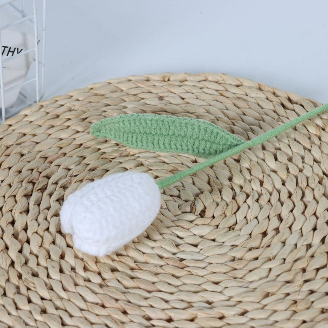 Giftwowo Handmade Crochet Yarn Tulip - Artificial Everlasting Flower, Open & Closed Blooming Yarn Tulips