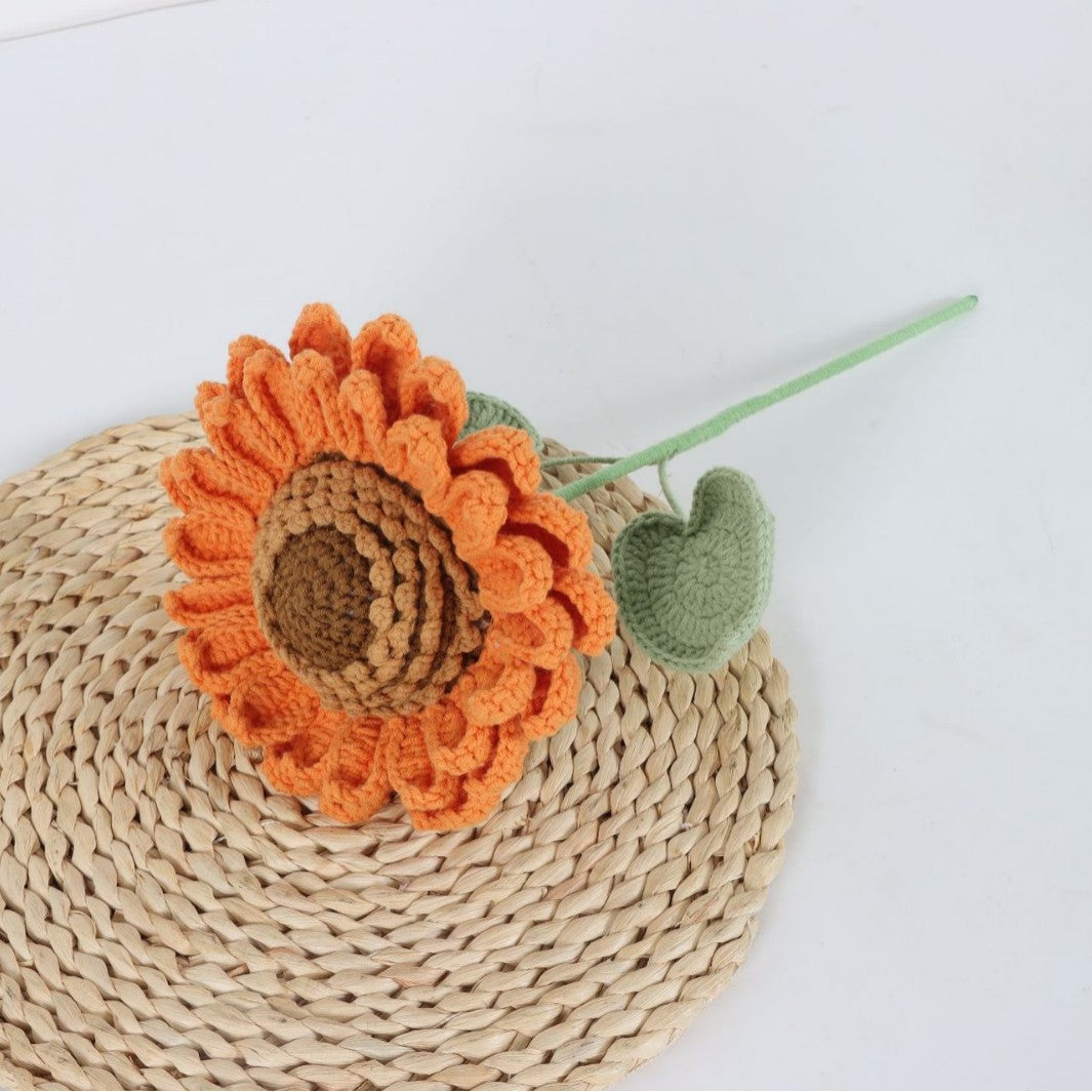 Giftwowo Handmade Single-Layer Sunflower Bouquet - Light Green Yarn Sunflower, Perfect Gift for Any Occasion