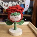 Giftwowo Finished Knitted Crochet Flower Pom-Pom Ornament, Handmade Unique Gift for Valentine's Day and Teacher's Day