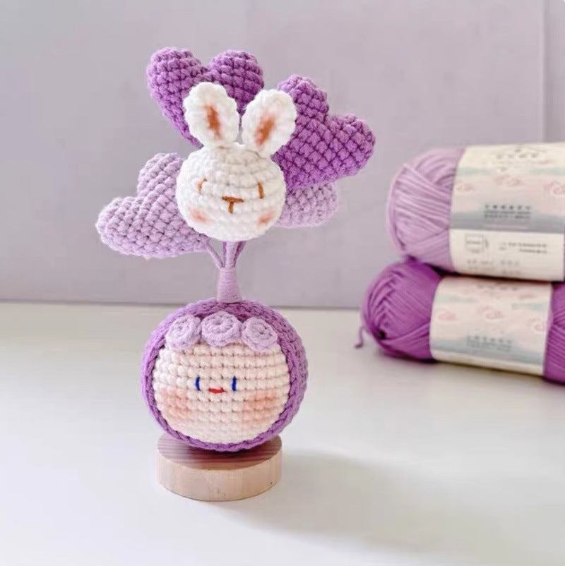 Giftwowo Knitted Flower Bouquet Pom-Pom Ornament, Handmade Yarn Crochet Doll, Cute and Unique Gift