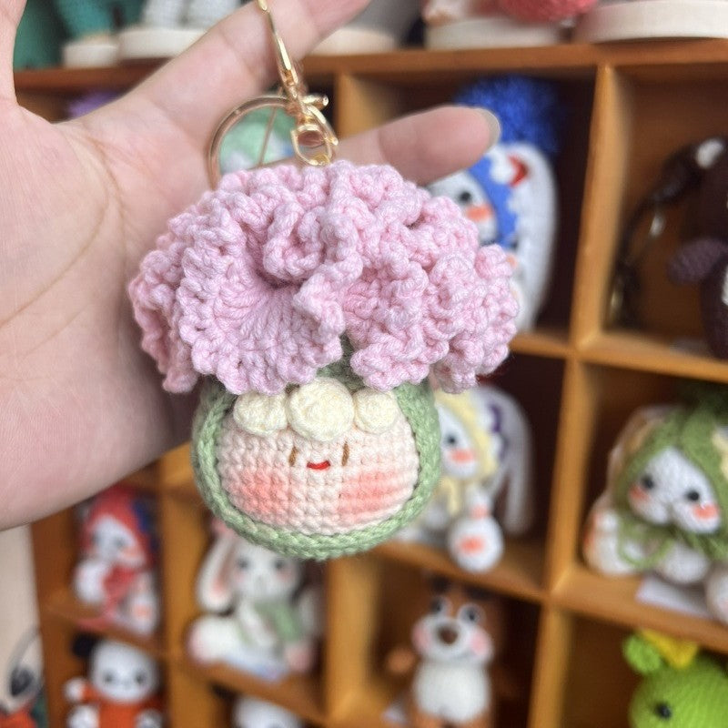 Giftwowo Knitted Flower Bouquet Pom-Pom Ornament, Handmade Yarn Crochet Doll, Cute and Unique Gift