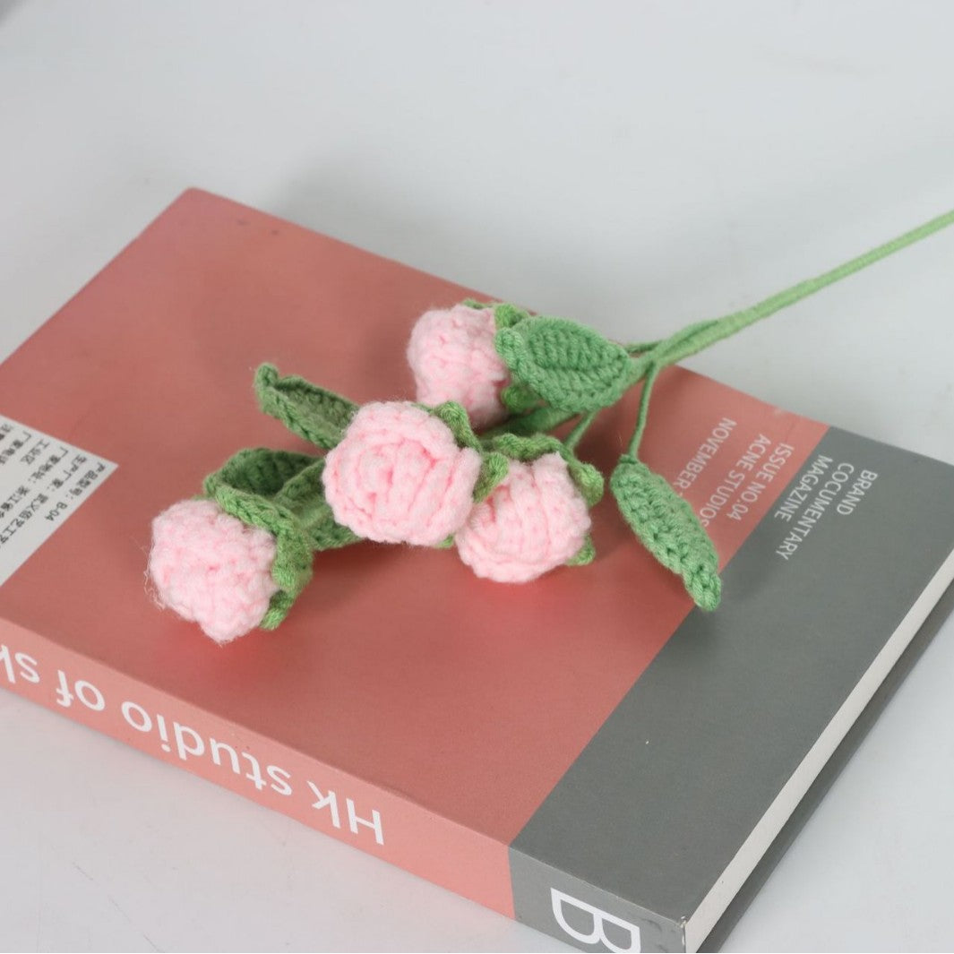 Giftwowo Handmade Multi-Head Bubble Rose Yarn Flower Bouquet - Crochet Faux Roses for Valentine's Day & Qixi Festival Gifts, Handmade Yarn Flowers