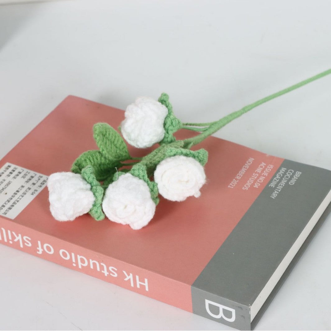 Giftwowo Handmade Multi-Head Bubble Rose Yarn Flower Bouquet - Crochet Faux Roses for Valentine's Day & Qixi Festival Gifts, Handmade Yarn Flowers