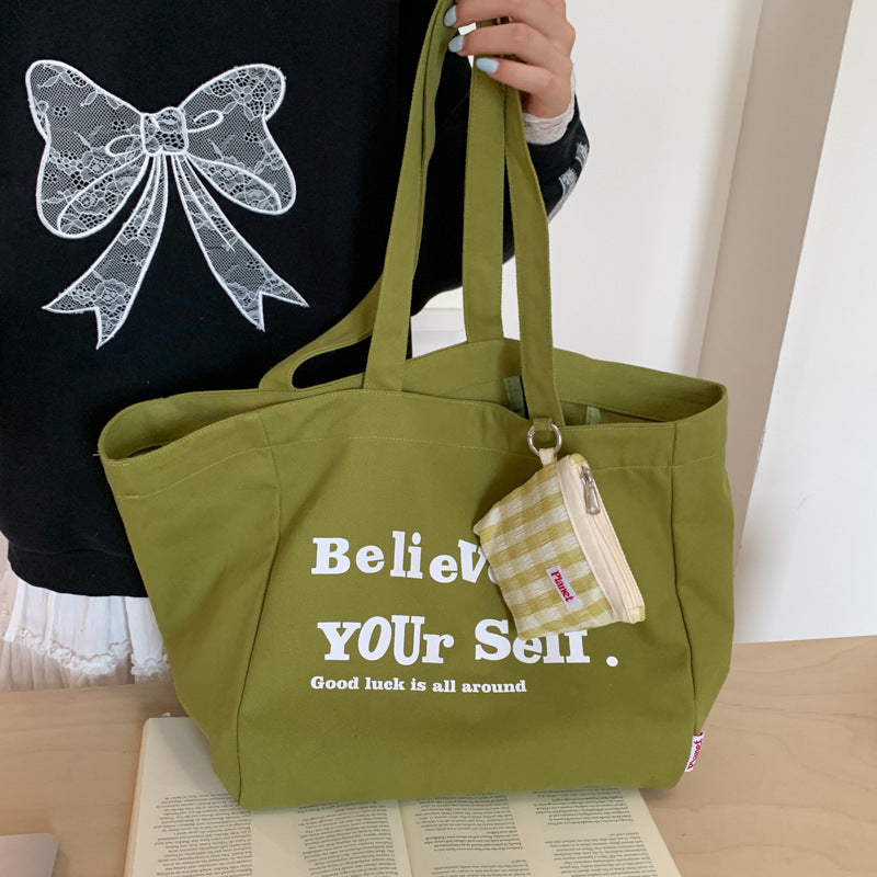 Giftwowo 1PC Red Shoulder Bag Casual Korean Canvas Tote Bag Wommen Shopping Bag Large Capacity College Style