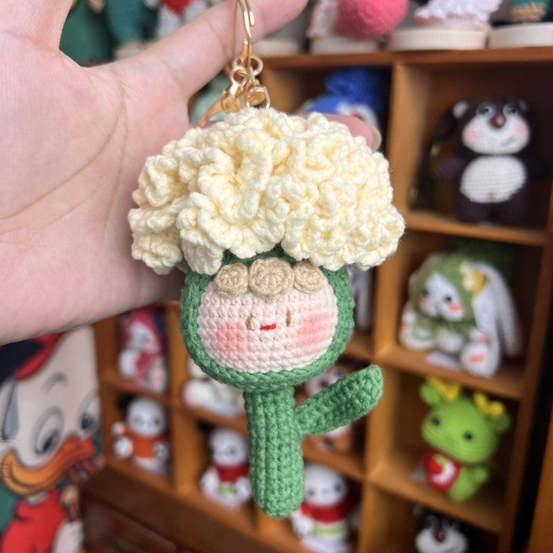 Giftwowo Knitted Flower Bouquet Pom-Pom Ornament, Handmade Yarn Crochet Doll, Cute and Unique Gift