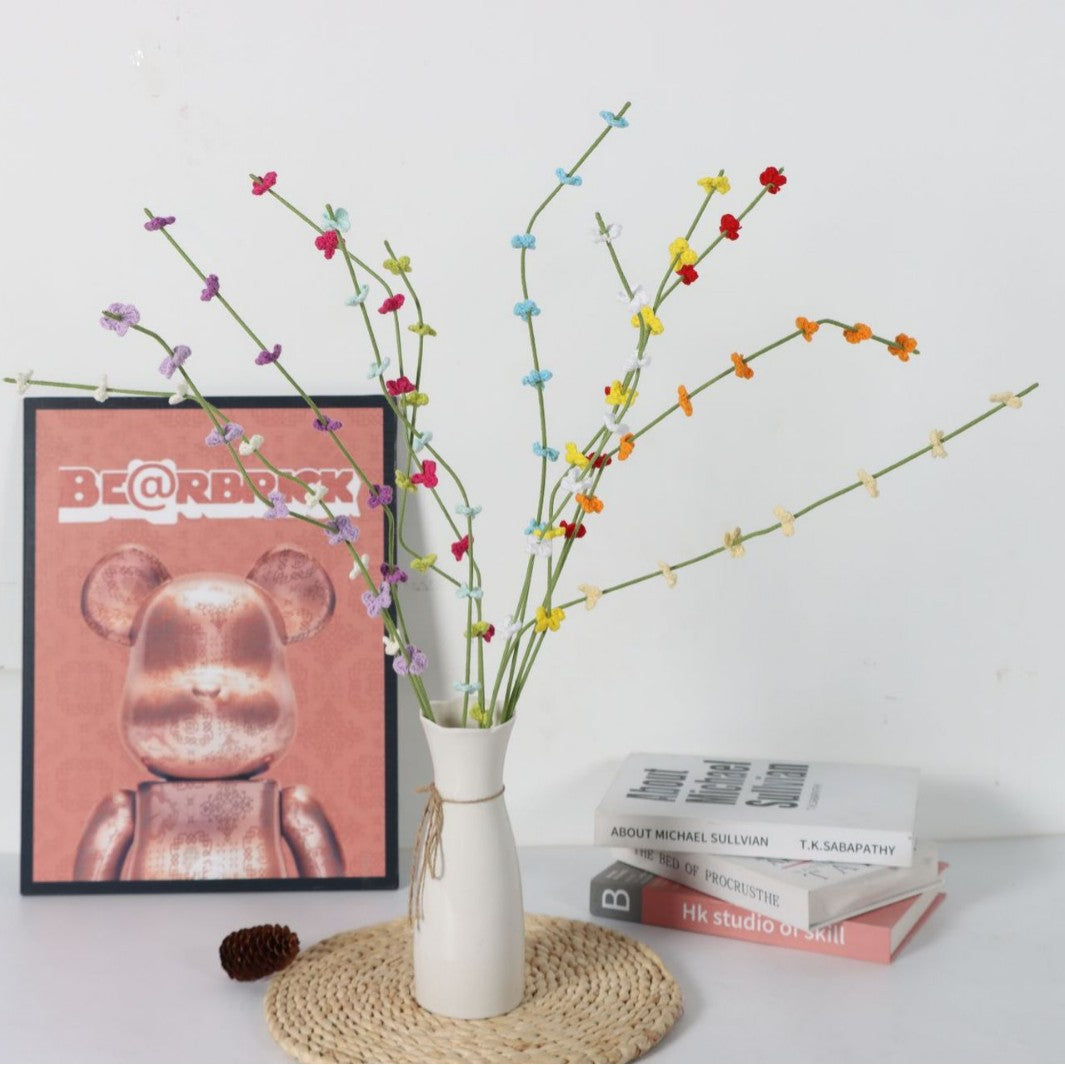 Giftwowo 1PC Handcrafted Yarn Flowers – Ready-to-Display Milium Faux Flowers, Crochet Floral Arrangement for Home Décor, Creative Gift