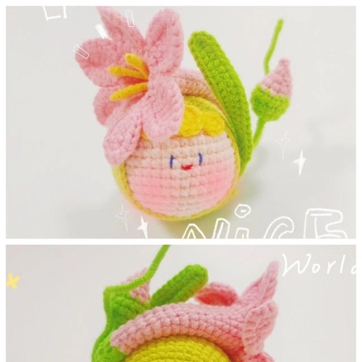 Giftwowo Knitted Flower Bouquet Pom-Pom Ornament, Handmade Yarn Crochet Doll, Cute and Unique Gift