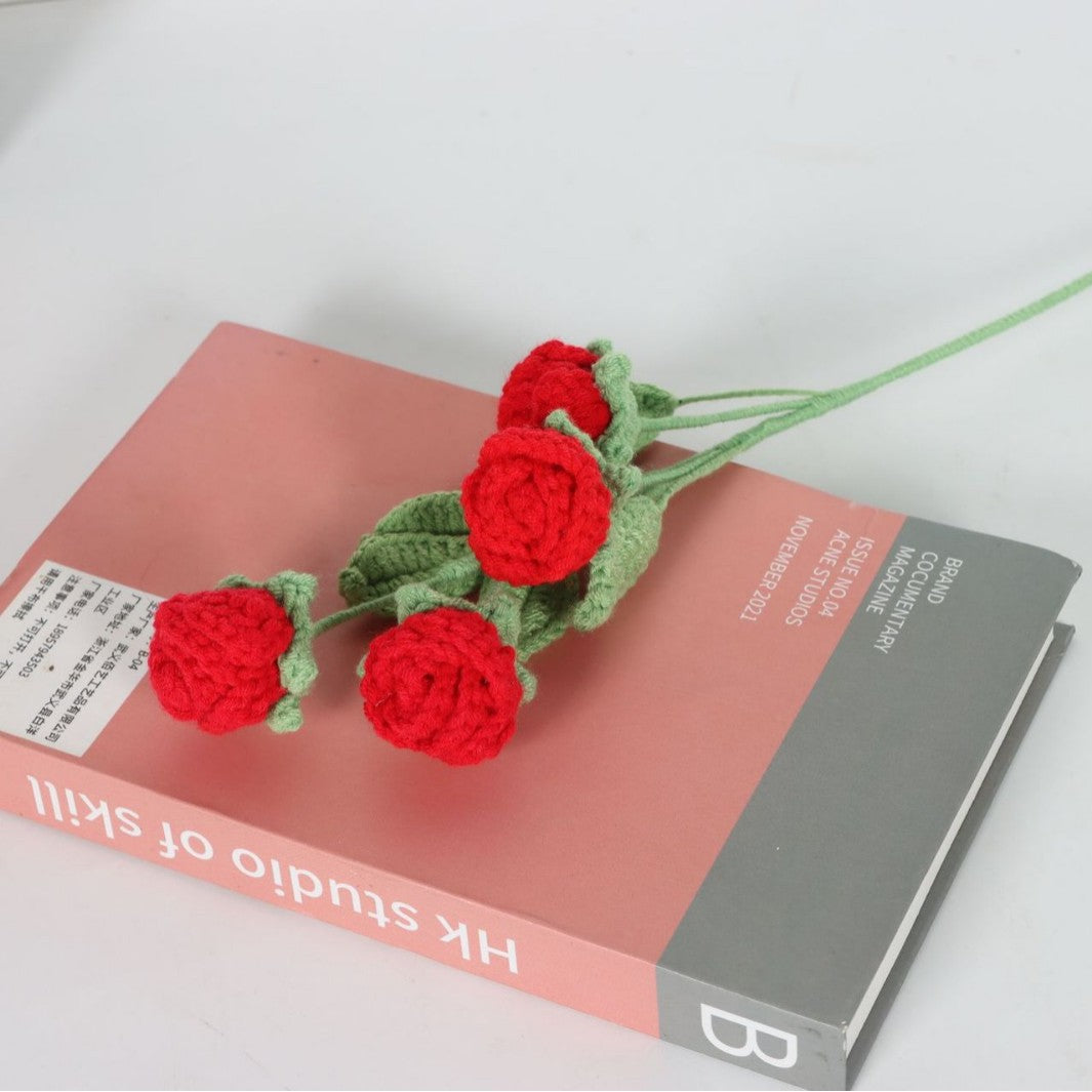 Giftwowo Handmade Multi-Head Bubble Rose Yarn Flower Bouquet - Crochet Faux Roses for Valentine's Day & Qixi Festival Gifts, Handmade Yarn Flowers