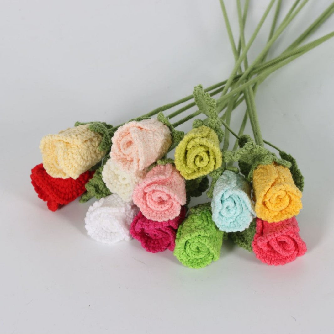 Giftwowo 1PC Handcrafted Yarn Flower Bouquet – Ready-to-Display Faux Eustoma Flowers, Crochet Floral Arrangement for Home Décor, Birthday Gift