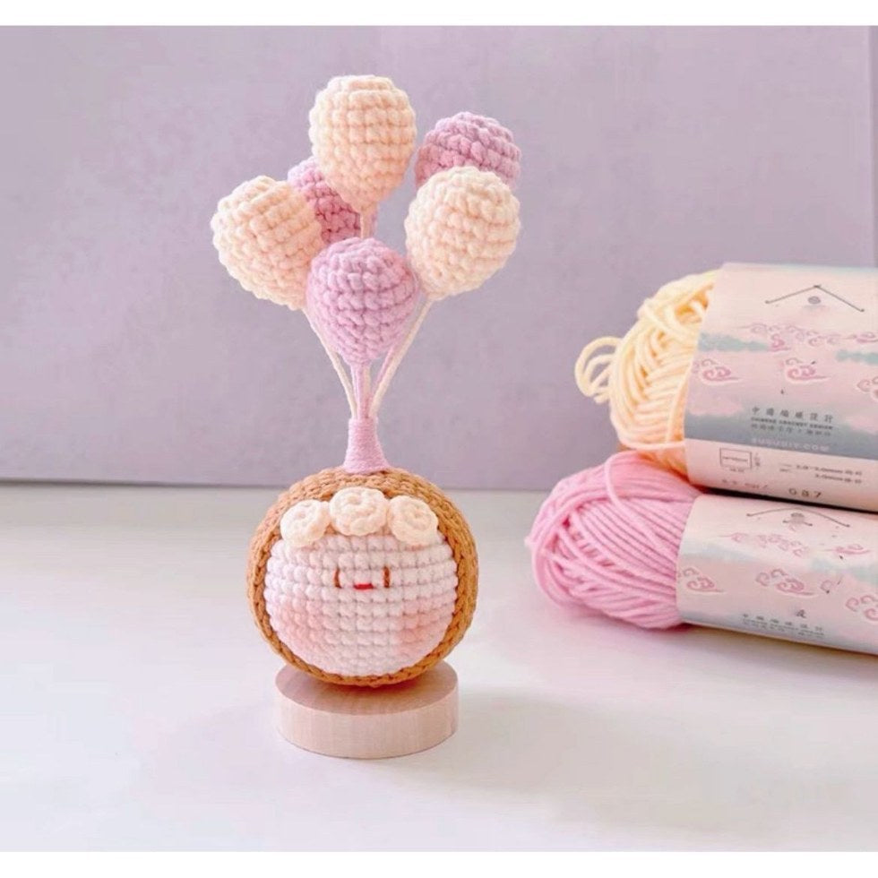 Giftwowo Handmade Yarn Flower Bouquet Dumpling Decoration – Finished DIY Crochet Gift for Teachers, Holiday Gift Idea