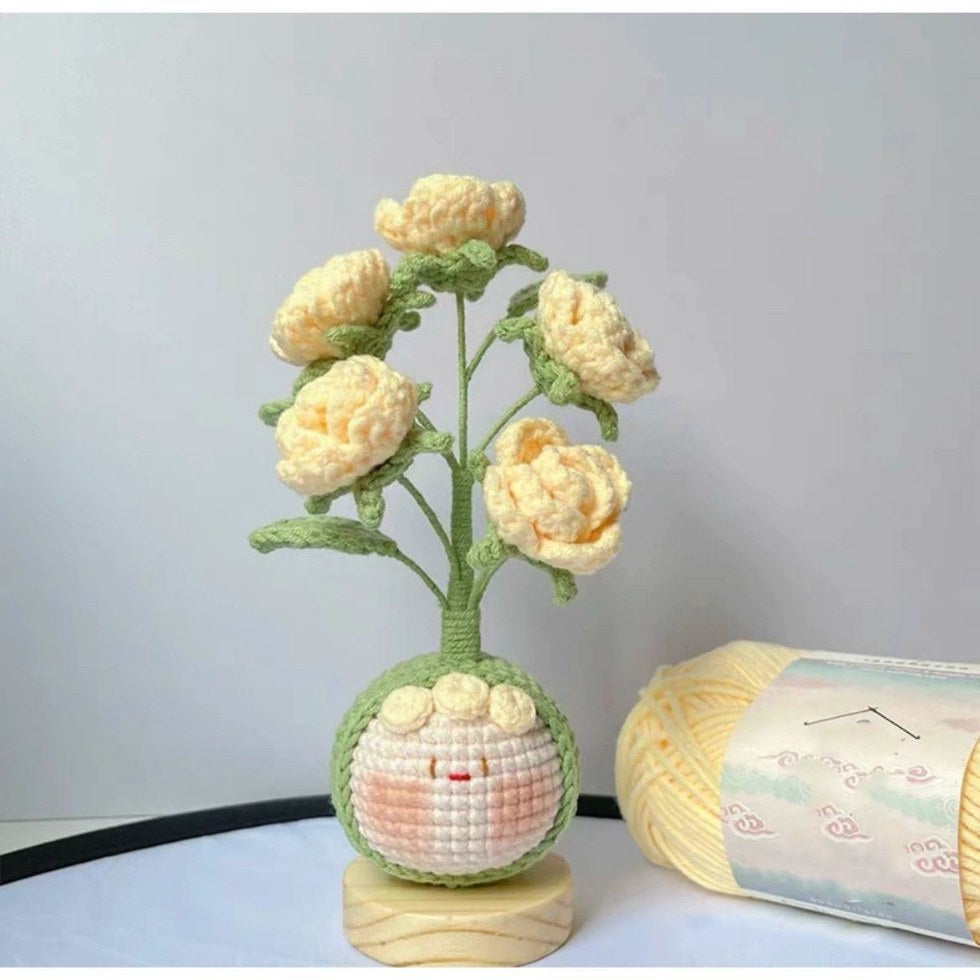 Giftwowo Handmade Yarn Flower Bouquet Dumpling Decoration – Finished DIY Crochet Gift for Teachers, Holiday Gift Idea