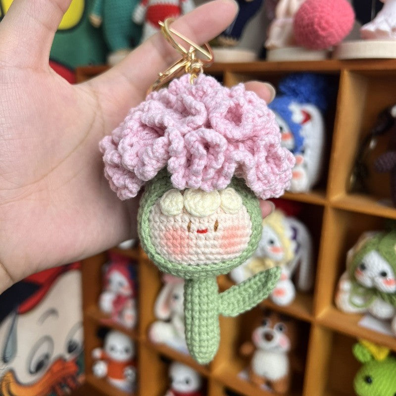 Giftwowo Knitted Flower Bouquet Pom-Pom Ornament, Handmade Yarn Crochet Doll, Cute and Unique Gift